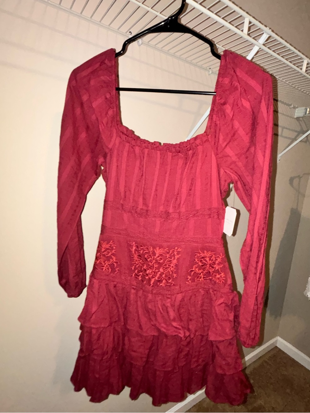 Altar’d State Women's Long Sleeve Ruffled Mini Dress in Deep Berry